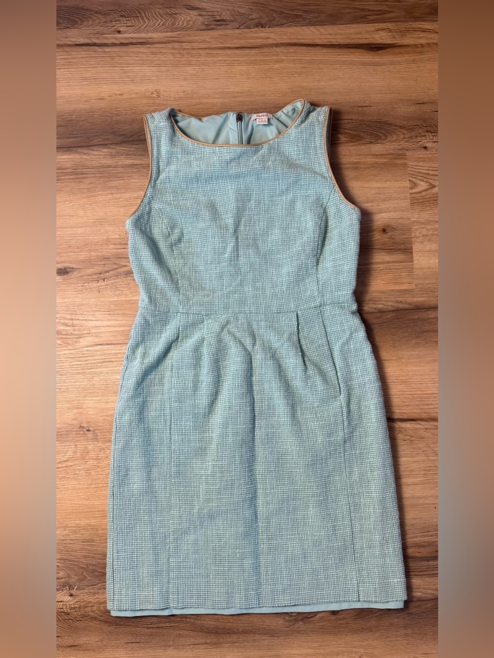Fossil Vintage Blue & White Tweed Check Midi Dress Size 6